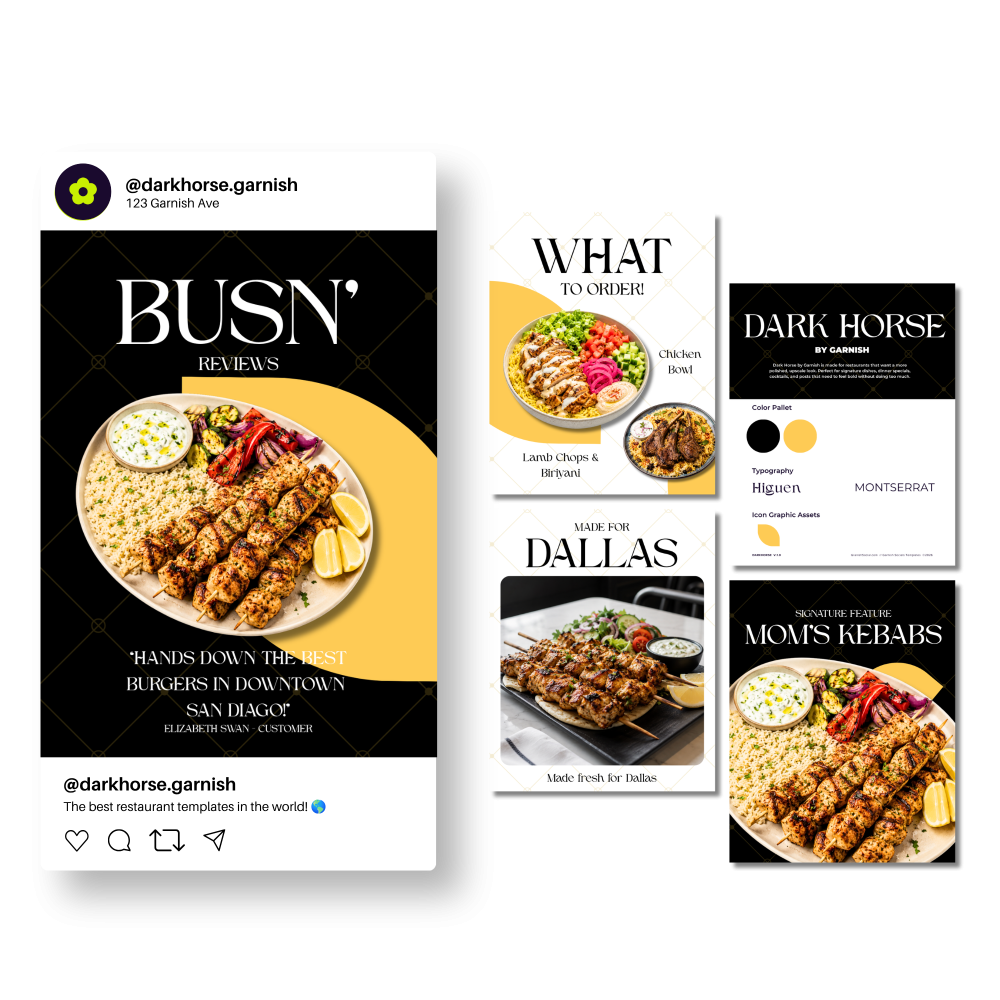 Garnish Restaurant Social Media Template Dark Horse